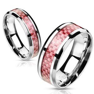 Pink Carbon Fiber Inlay Band Ring Stainless Steel - Breast Cancer Awareness
